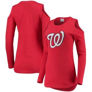 Washington Nationals Women's Logo Cold Shoulder Sweater - Red NWT